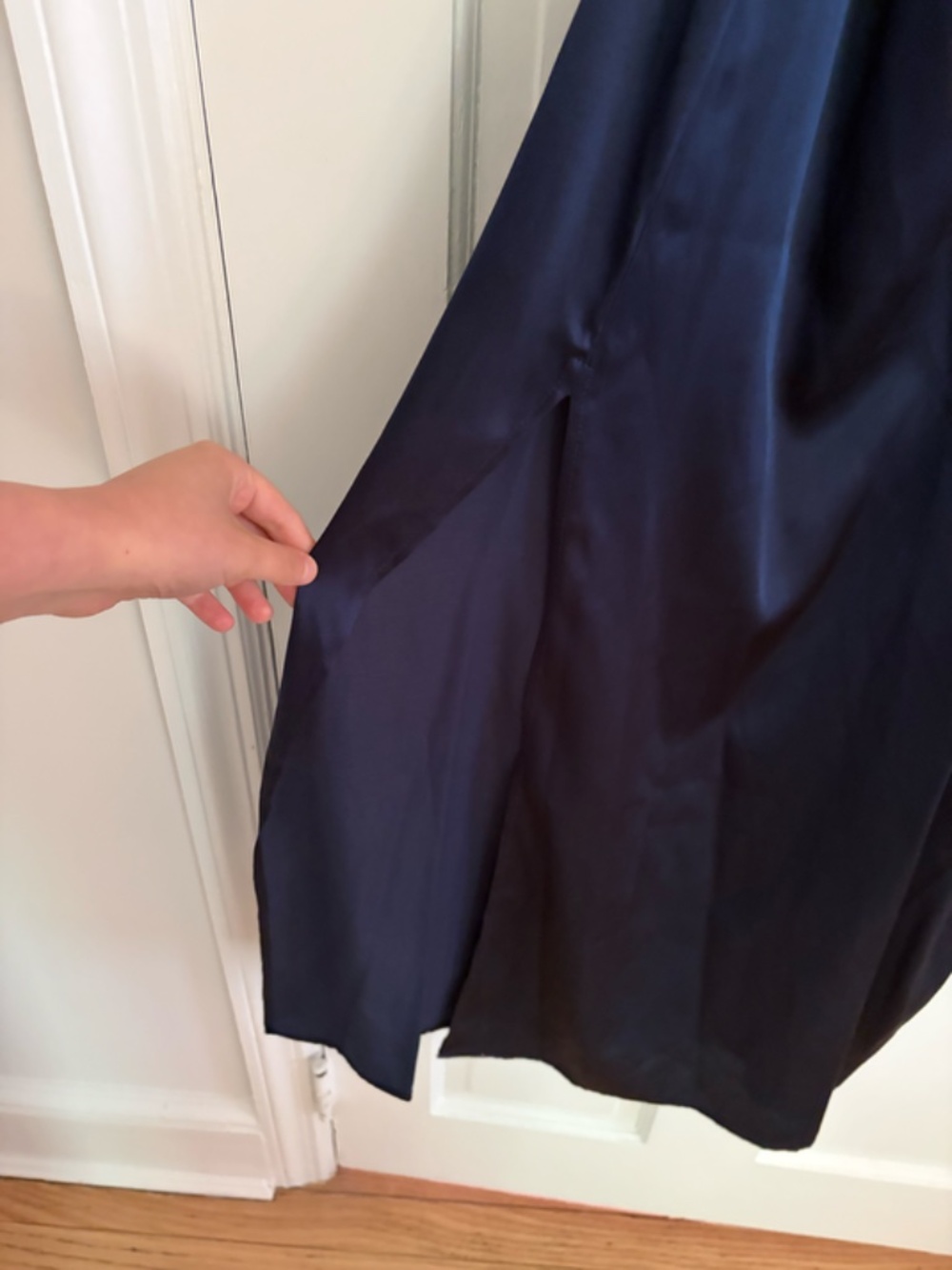Midnight Blue Cross-Back Satin Dress - Picture 3 of 3